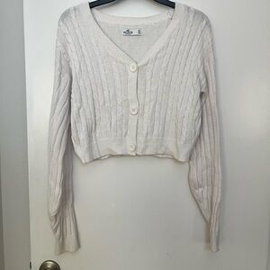 Hollister White Cable Knit Cropped Sweater cardigan